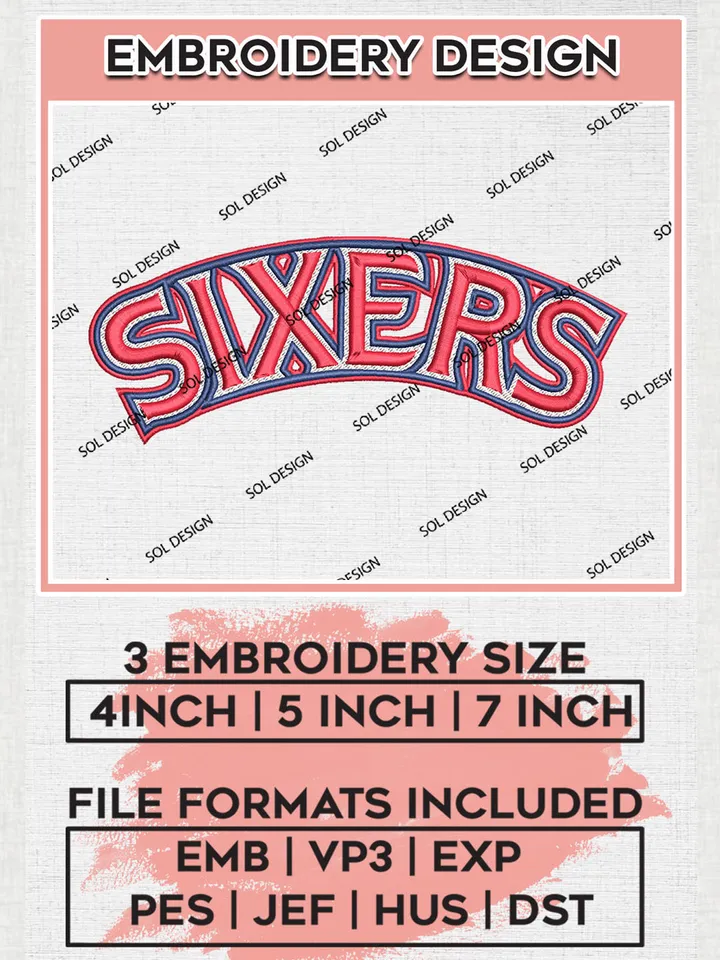 NBA Sixers Logo Embroidery Designs, NBA Philadelphia 76ers Logo Embroidery Designs, Basketball Team Logo Embroidery Files, NBA Team, 3 sizes, Machine embroidery Files, Digital Download
