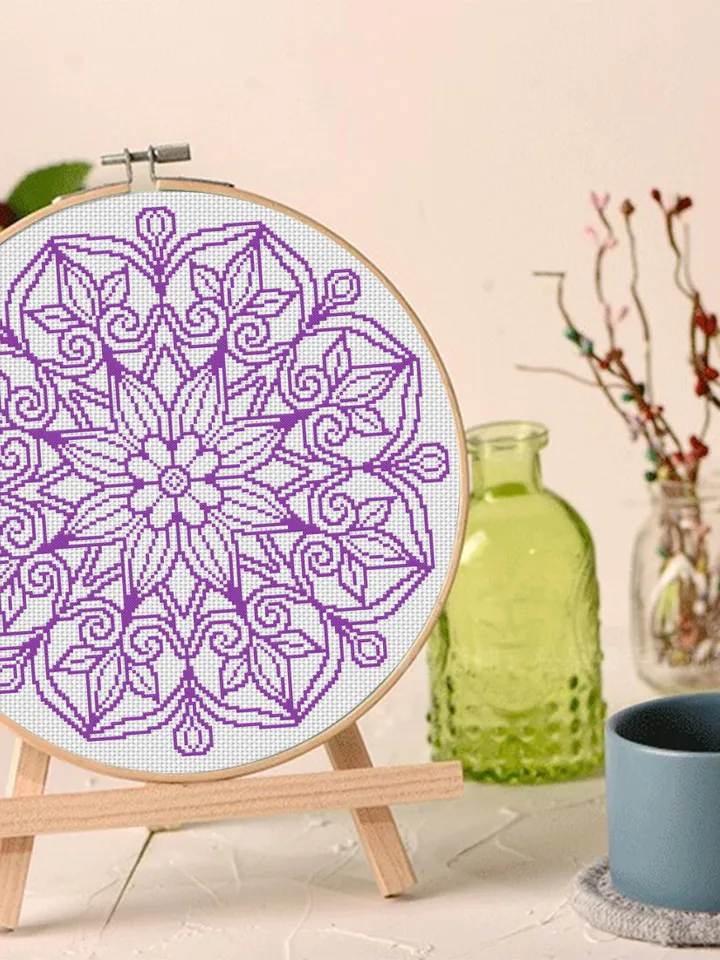 Mandala cross stitch pattern download PDF Easy mandala ornament embroidery PDF Monochrome cross stitch Floral ornament cross stitch #M139