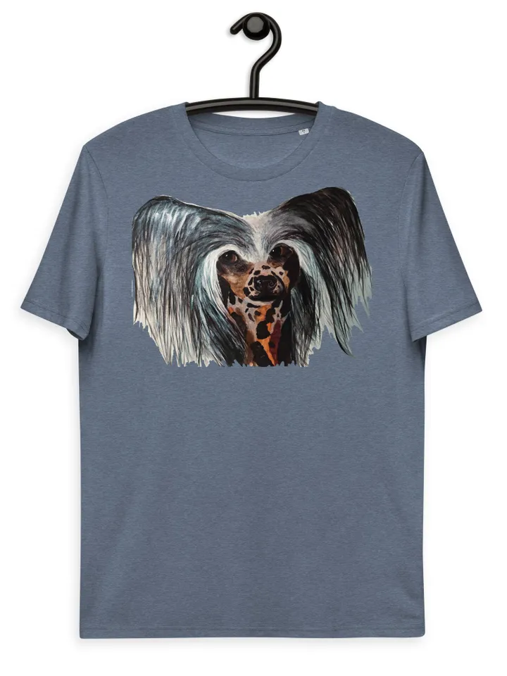 Chinese crested dog Unisex organic cotton t-shirt made with my own design,original watercolor chinese dog painting,funny animals gifts.