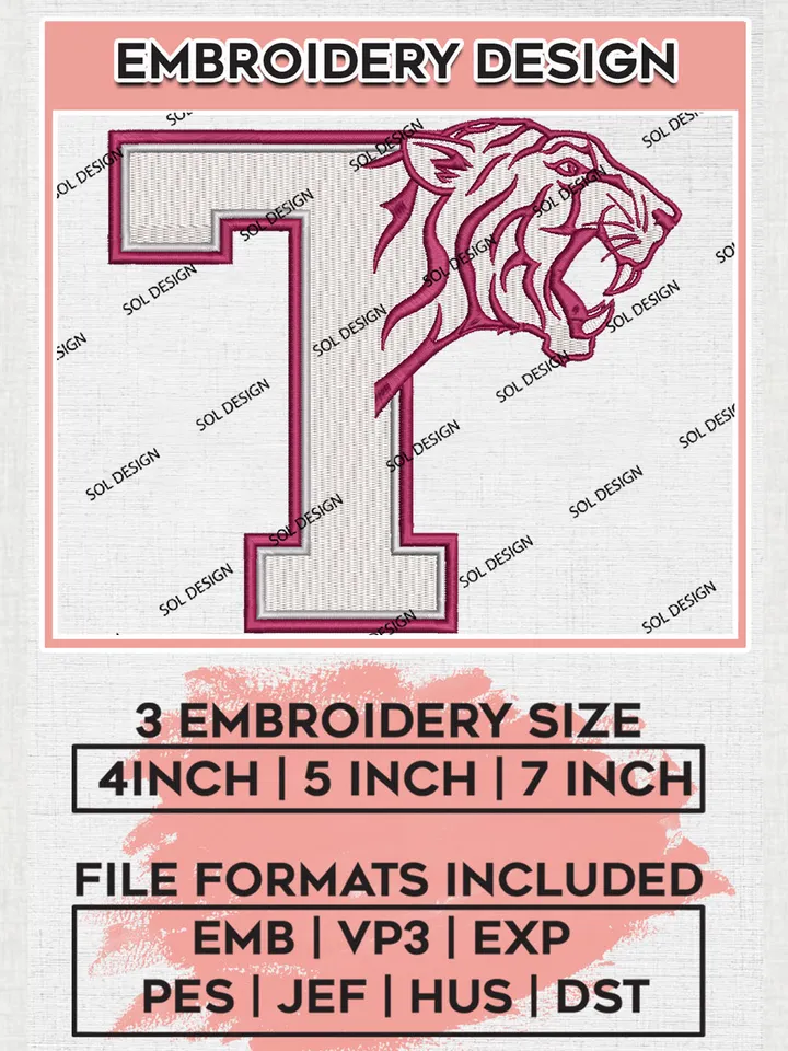 NCAA Texas Southern Tigers Team Logo Embroidery Design Files, NCAA Texas Southern Tigers Machine Embroidery, NCAA Teams, 3 sizes, NCAA Machine embroidery designs, Digital Download