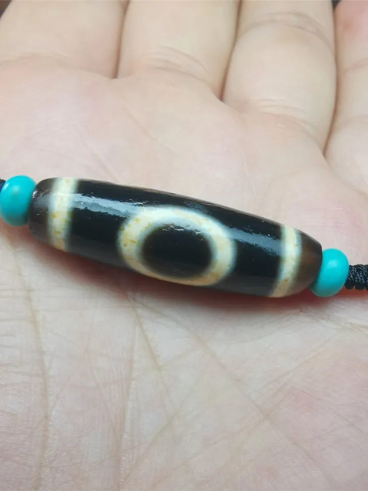 Gandhanra Antique Tibetan Sky & Earth Dzi Bead Necklace,1.38" x 0.4",30 Years Old