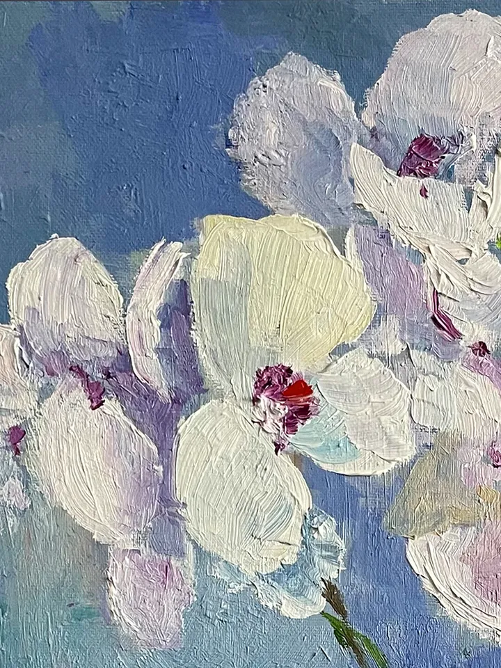 White Orchid Painting, Floral Wall Art, Original Flower Oil Painting