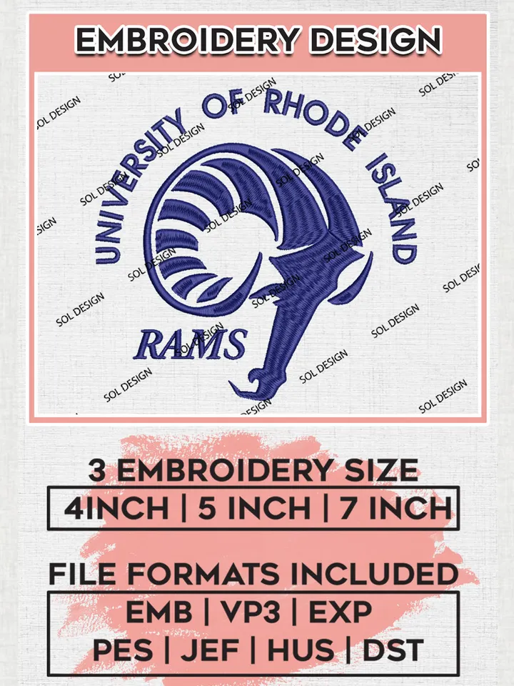 Rhode Island Rams College Football Team Logo Embroidery Design Files, NCAA Rhode Island Rams Machine Embroidery, NCAA Teams, 3 sizes, NCAA Machine embroidery designs, Digital Download