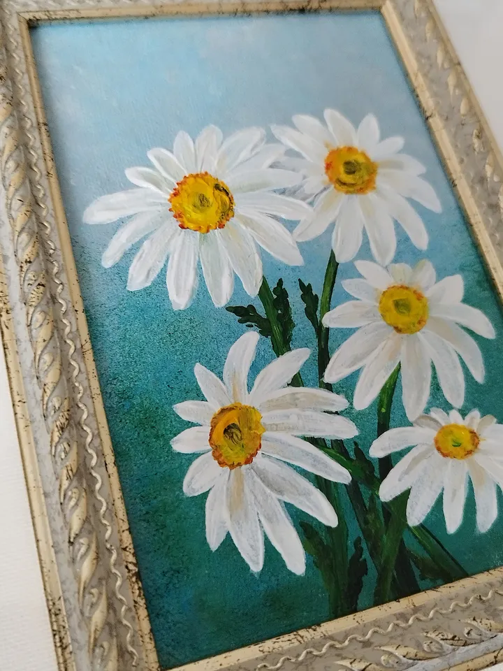 Daisies Small Painting Art Impasto Wall Decor