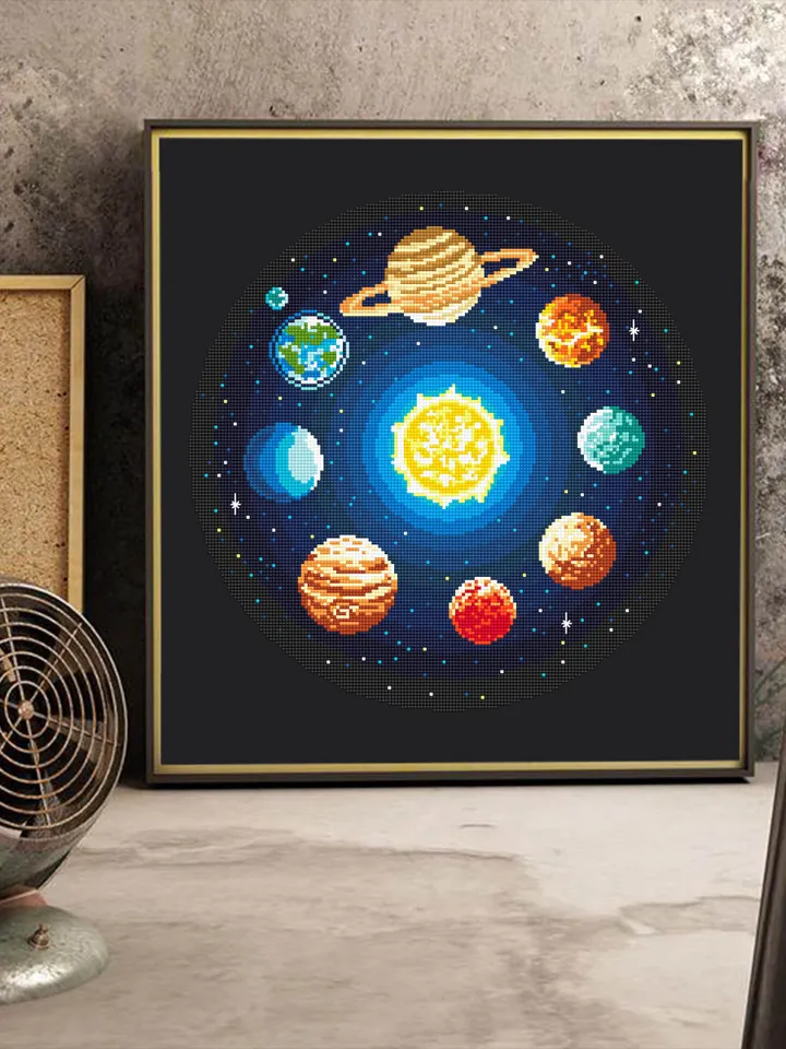 Solar system cross stitch pattern download PDF Planets cross stitch chart, Galaxy pattern PDF, Space cross stitch, Starry night sky #L58