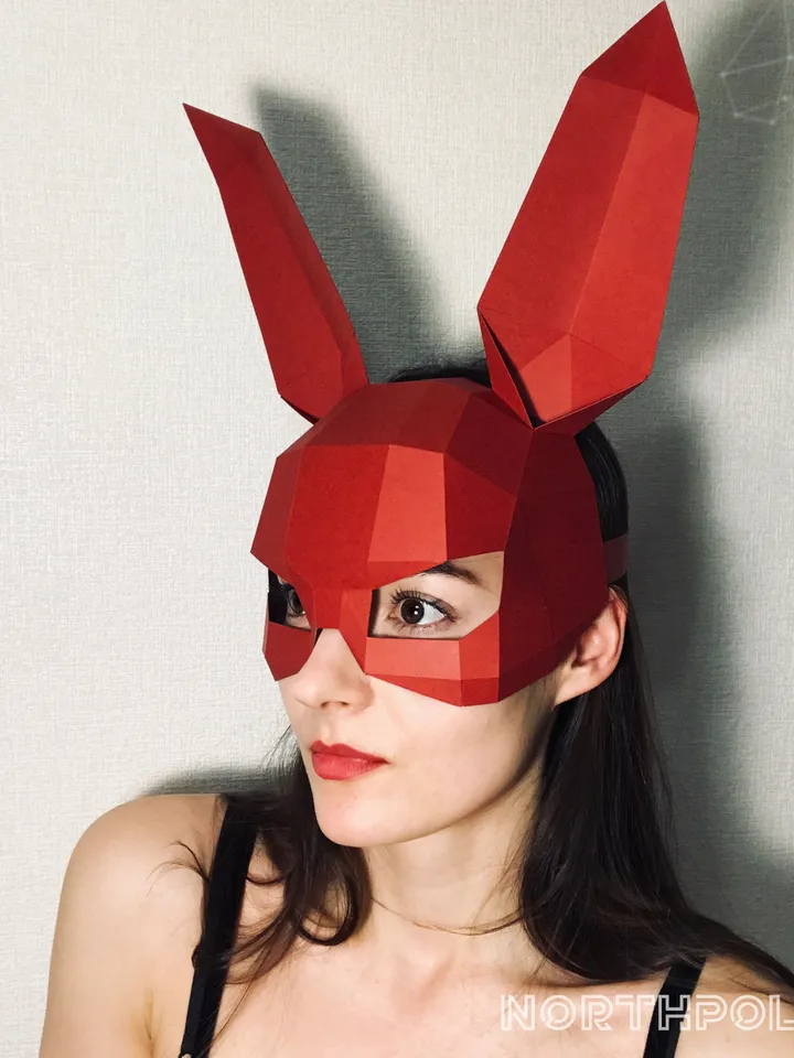 Rabbit Mask Papercraft, Digital Template, PDF Download, Gurko, 3D Low Poly Animal Mask, DIY Origami, Pepakura, Paper Mask, DIY Costume