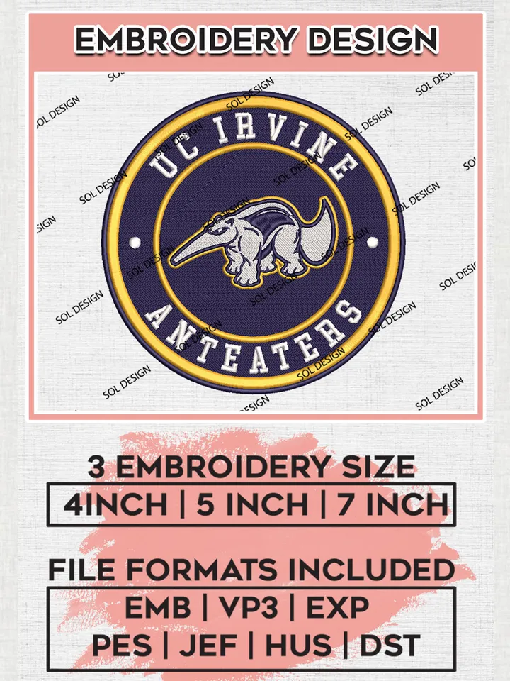 NCAA UC Irvine Anteaters Round Logo Embroidery, NCAA UC Irvine Anteaters Logo Embroidery files, NCAA Teams, Machine embroidery designs, Digital Download