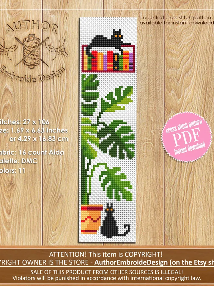 Bookmark set Cat cross stitch pattern download PDF Cat bookmark cross stitch chart, Handmade bookmark pattern digital PDF Cat in space #B233