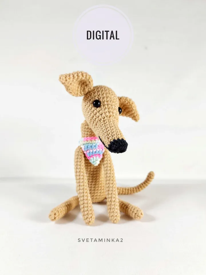 Dog Crochet Pattern Greyhound, Whippet, Italian Greyhound, Galgo, Sighthound, Lurcher. Amigurumi Dog Pattern. Digital Download. PDF.