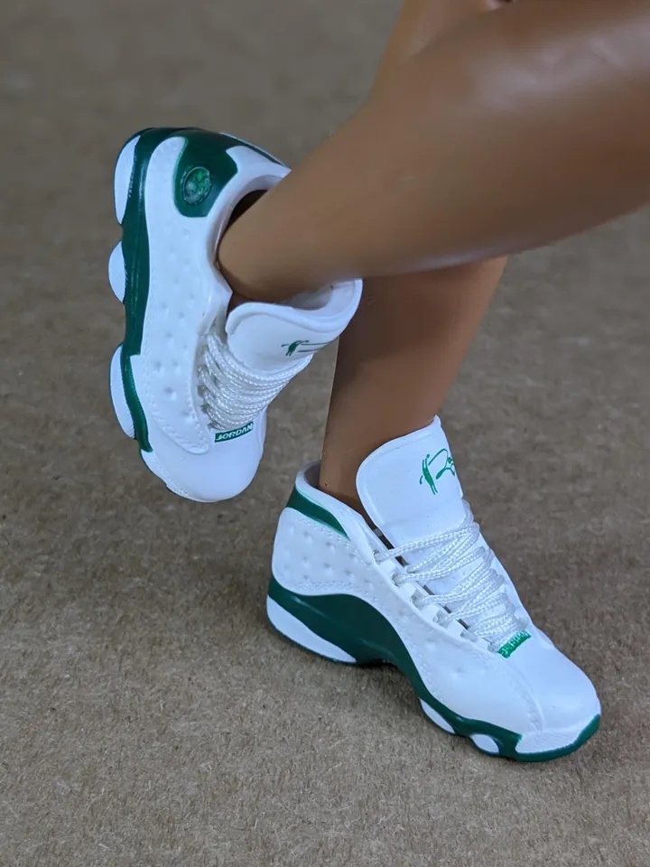 Premium white & green sneakers for 12 inch male dolls