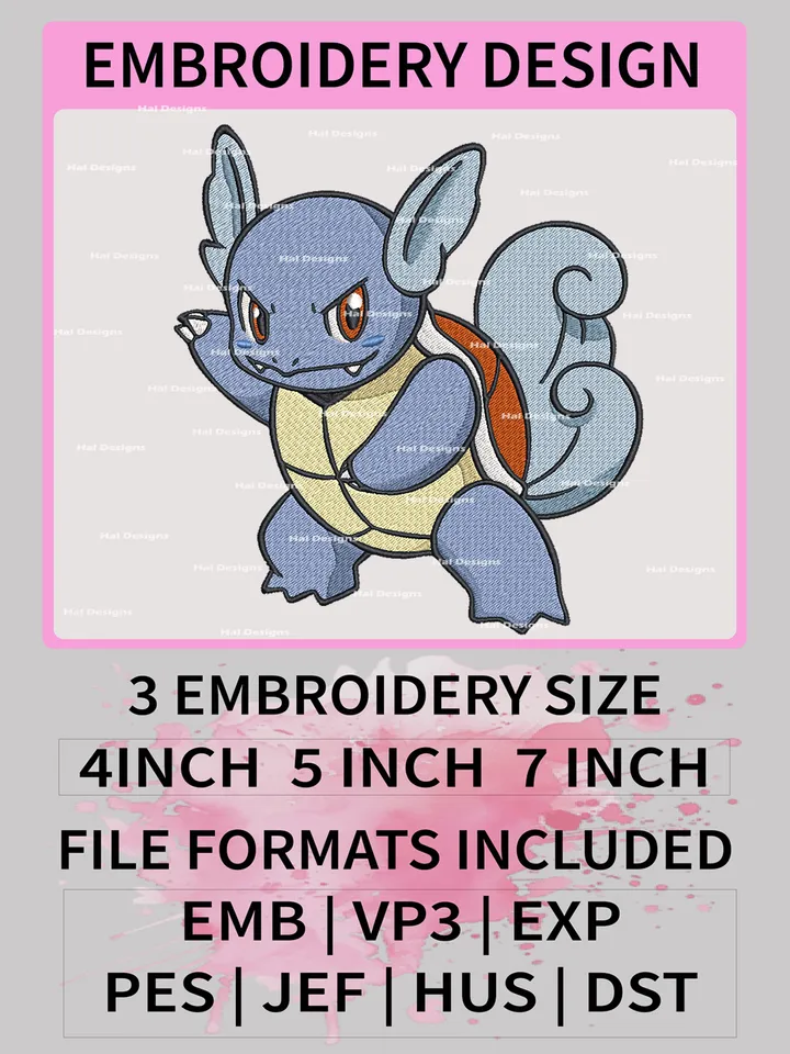 Pokemon Wartortle Embroidery Design, Pokemon Dmbroidery, Anime Design, Embroidery file, Digital download