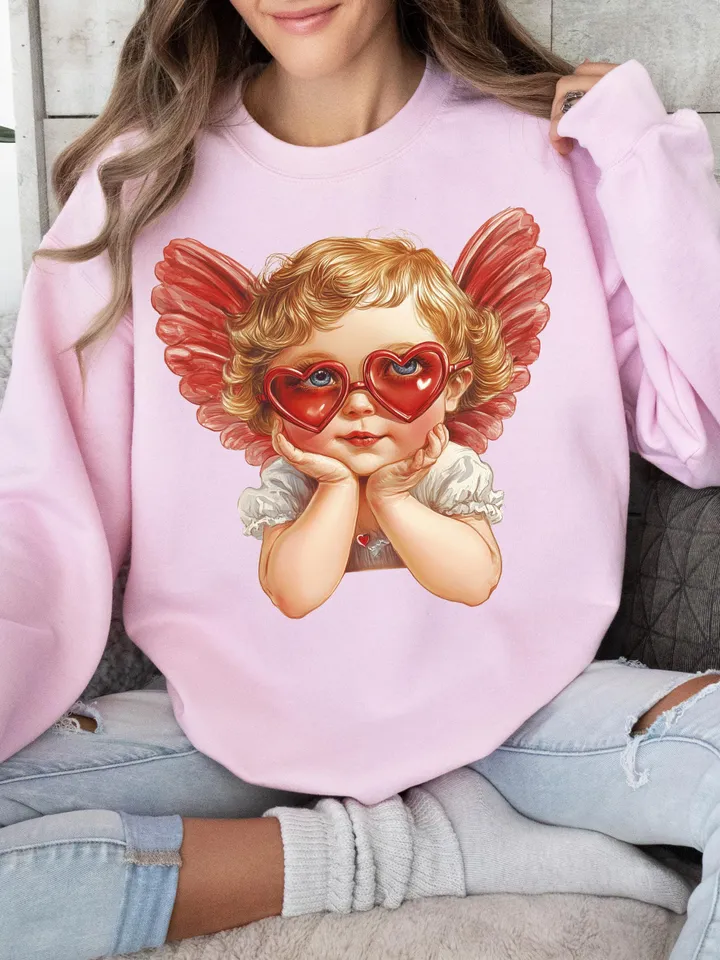 Retro Cupid Valentines Day Heart shape PNG, Vintage Valentines Day png, Funny Cupid With Sunglasses png, Valentines Day png, Cupid png