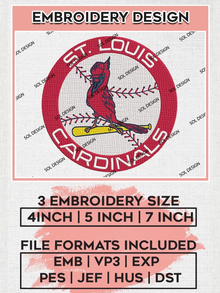 St. Louis Cardinals MLB Round Logo Embroidery Design Files, MLB St. Louis Cardinals Team Embroidery, MLB Teams, 3 sizes, MLB Machine embroidery designs, Digital Download