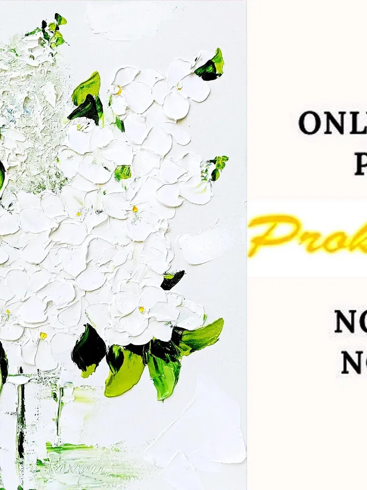 White Hydrangea Painting Original Art Impasto Oil Painting Christmas Gifts Abstract Floral Palette knife Flower Painting