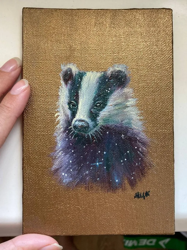 Badger Original Painting On Canvas Badger Art Animal Painting Small Oil Painting Wild Animals Goblincore Decor