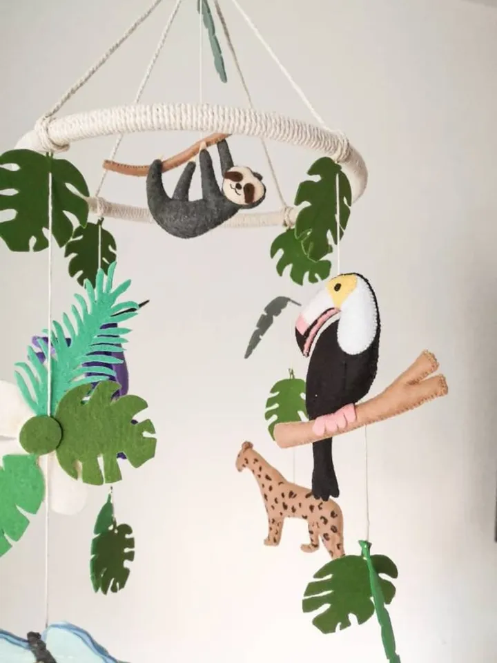 Tropical baby mobile, Nursery mobile animals, Crib hanging mobile,