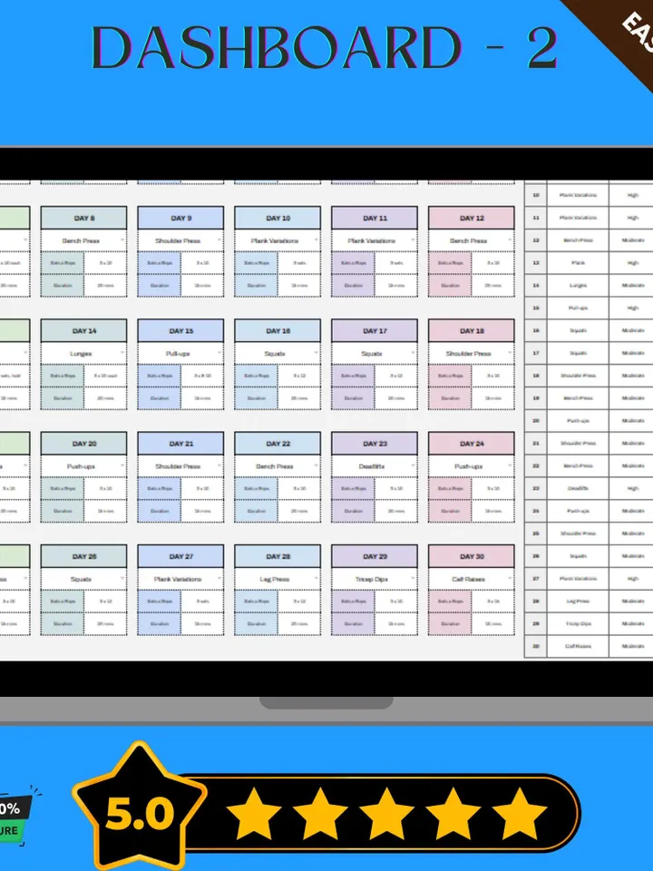 30 Day Workout Template, Editable Google Sheets, Digital Download for Fitness Planning & Progress Tracking