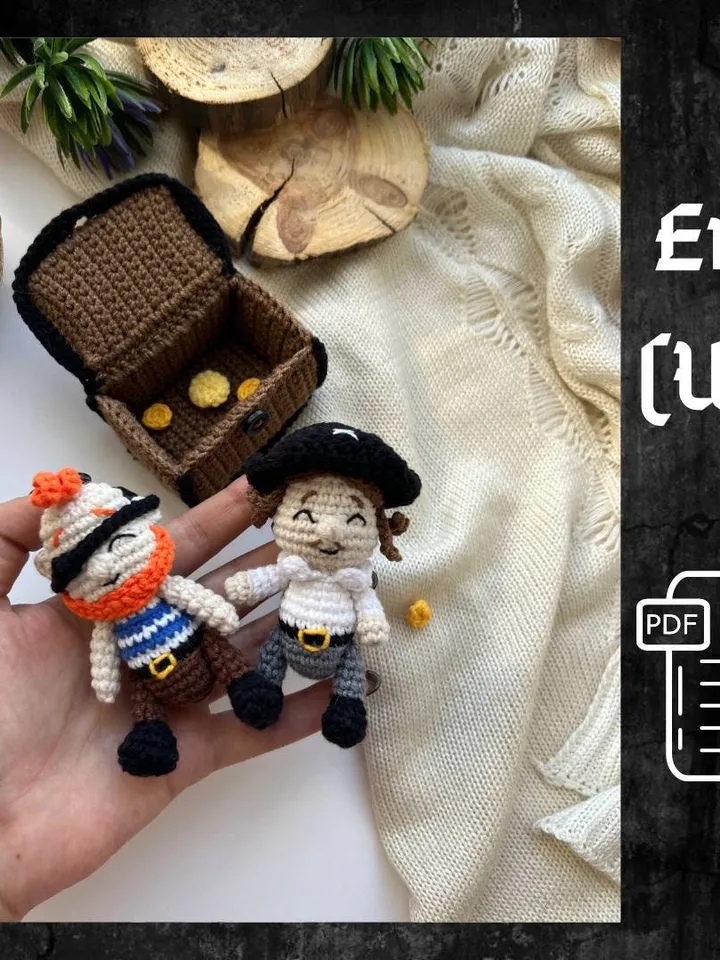 PDF Set 3 in 1 Funny Pirates and treasure chest, Crochet Pattern Pirates,  Small Toy Pattern, Amigurumi Doll Pattern Amigurumi chest pattern
