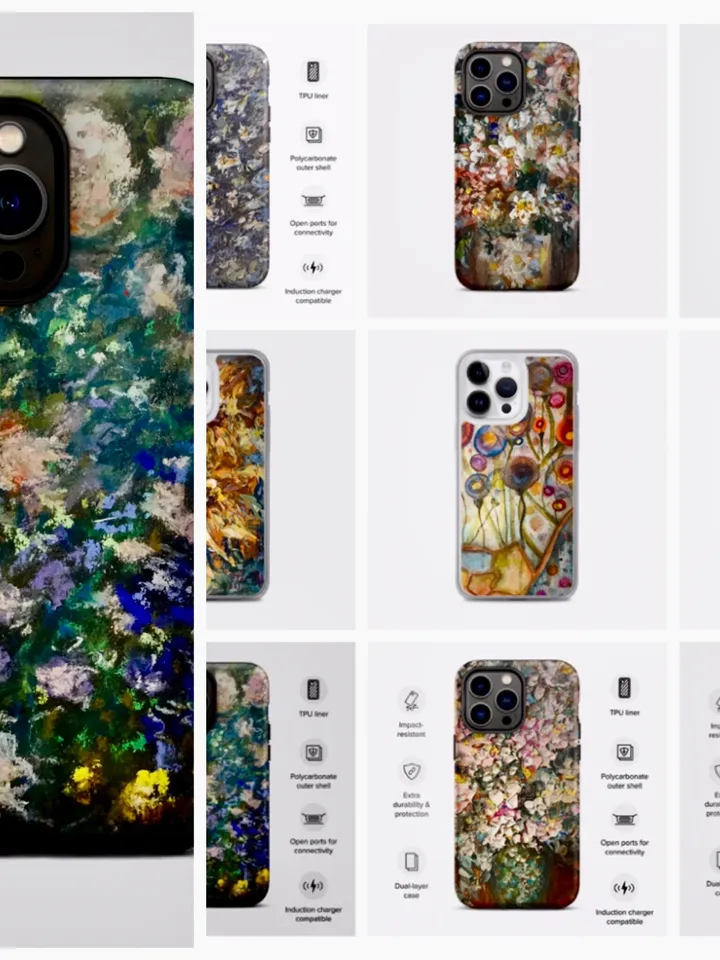 Flower garden Klimt inspired Tough iPhone case made with my original pastel artwork