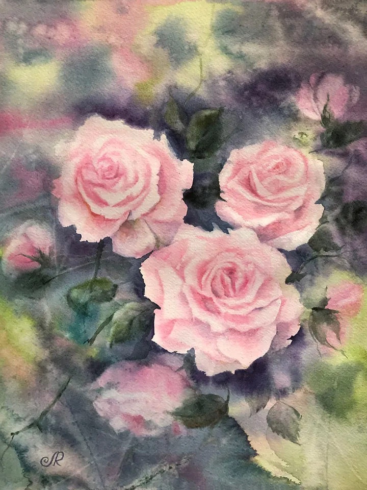 Roses Original Watercolor Painting Pink Flowers Wall Art Floral Artwork