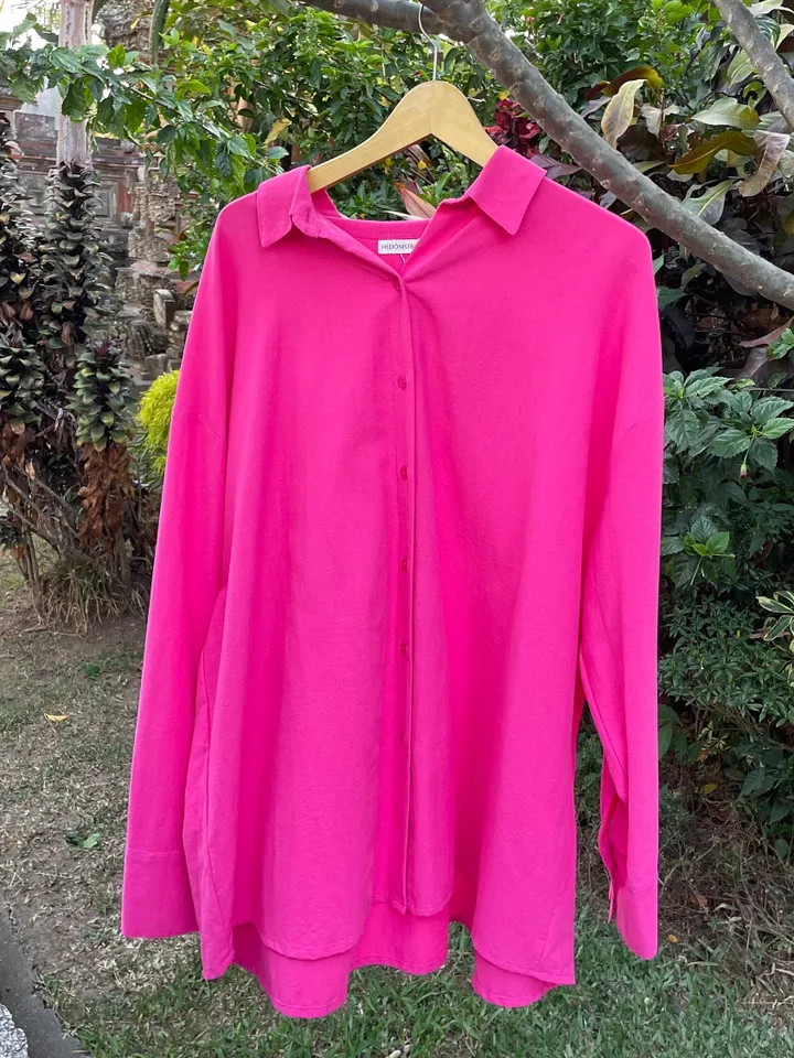 Pure linen oversize fuschia shirt / soft linen summer bikini cover up  maldi shirt / classy shirt comfy resort wear  / comfy women wear