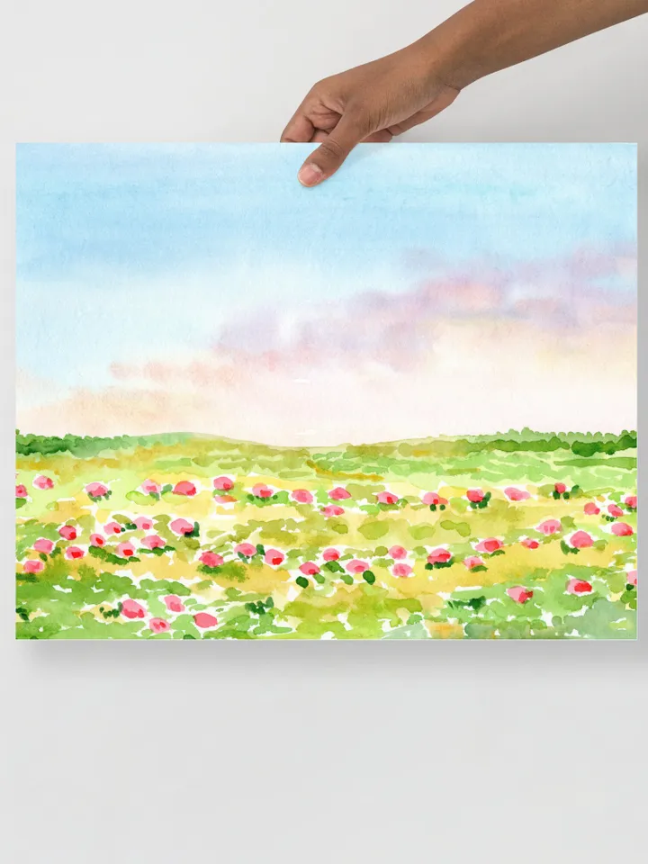 Wildflower Field Landscape, Impressionist Watercolor Painting, Summer Flowers Field, Vintage Decor Print, Meadow Painting, Colorful Flowers
