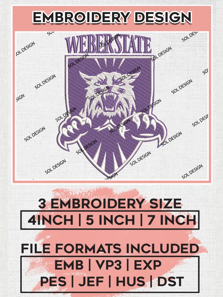 NCAA Weber State Wildcats Team Logo Embroidery Design Files, NCAA Weber State Wildcats Machine Embroidery, NCAA Teams, 3 sizes, NCAA Machine embroidery designs, Digital Download