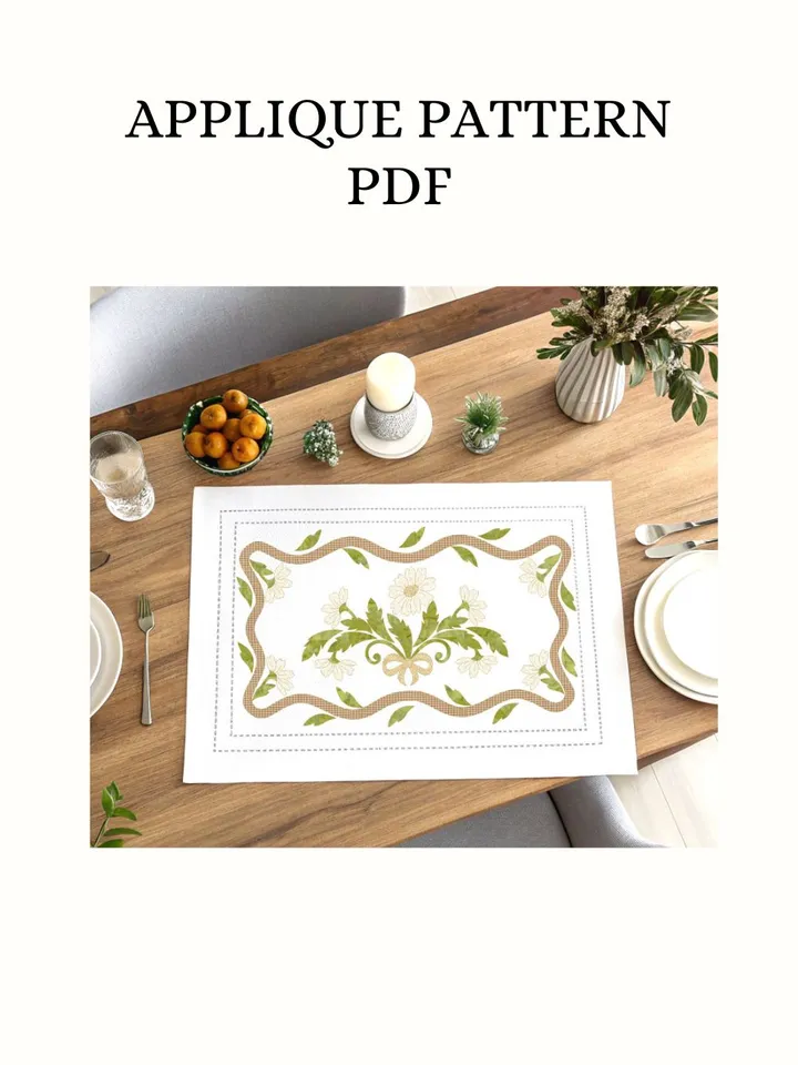 PDF Appliqué Pattern “Daisy Elegance” – Versatile Floral Design for Table Runners or Pillow Covers (21 x 12.5 inches)