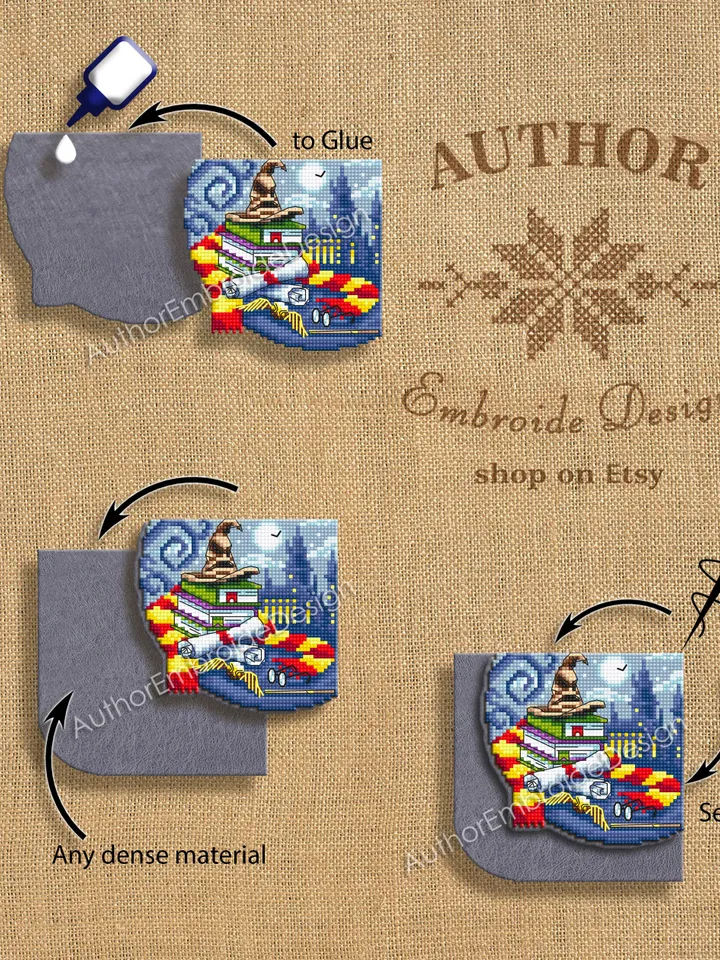 Corner bookmark cross stitch pattern PDF download Wizard school cross stitch chart, Magic bookmark pattern digital PDF Wizarding world #B358