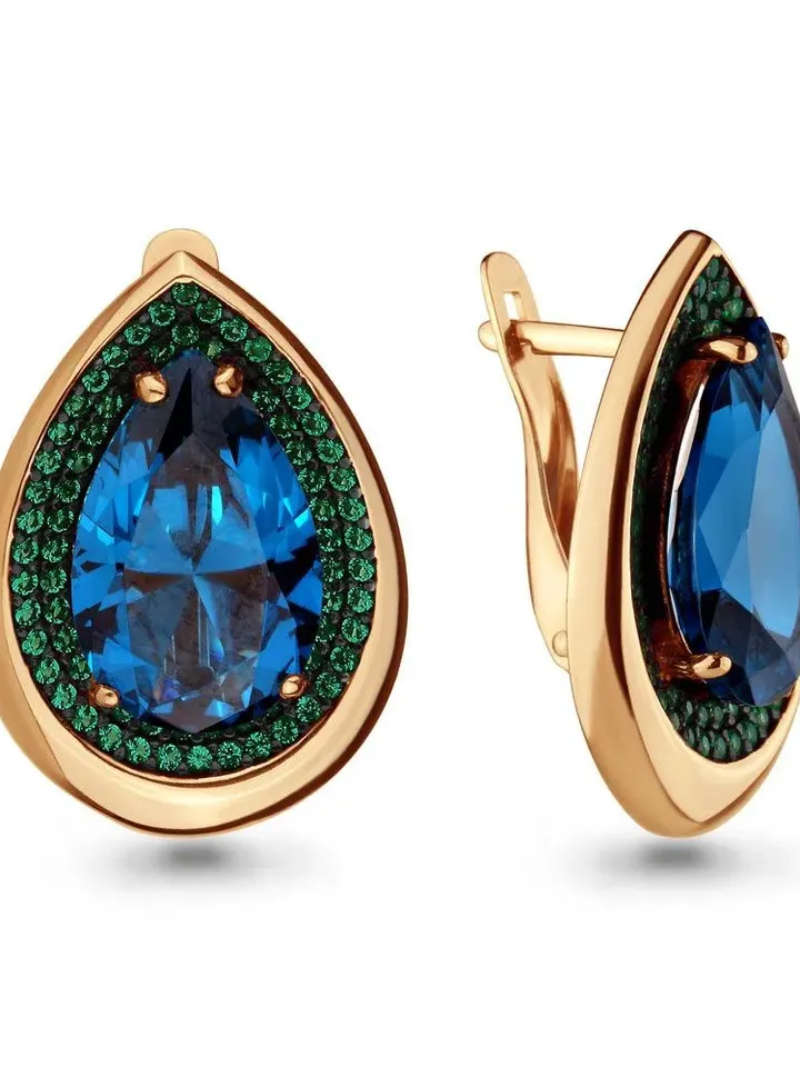 Earrings silver 925, gold plated with London topaz and emeralds