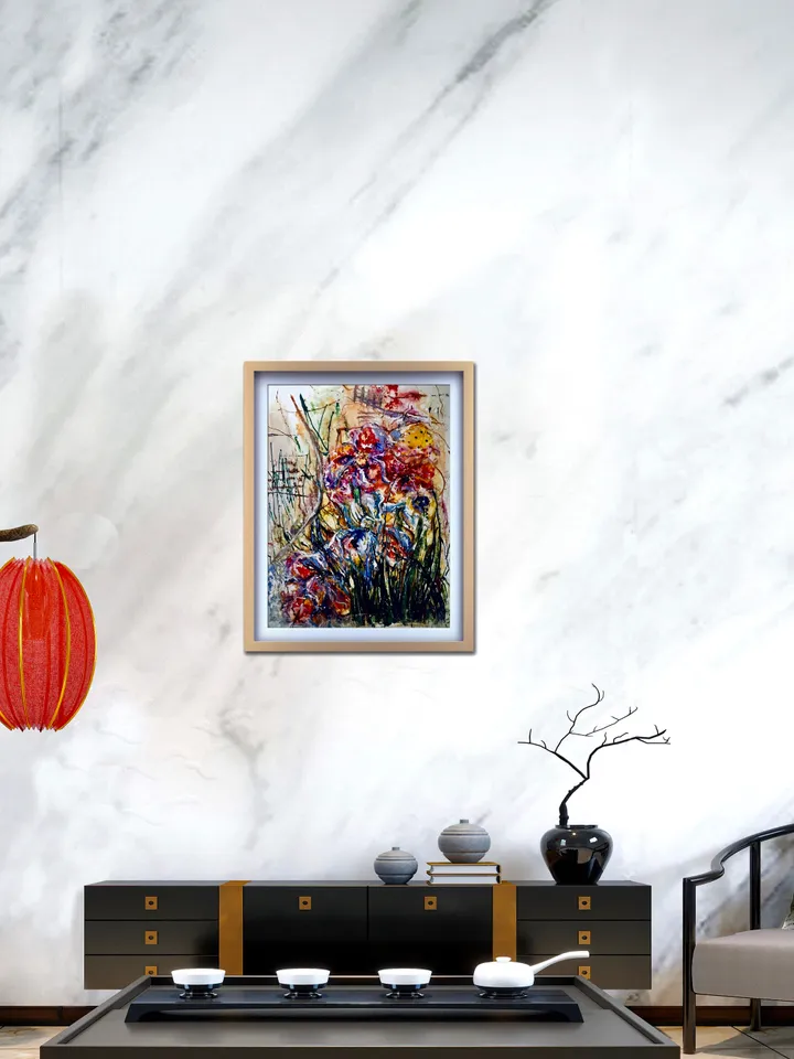 Fantasy colourful flowers on yupo paper original mix media painting,modern fantasy wall art,flowers painting,unique handmade decor gift