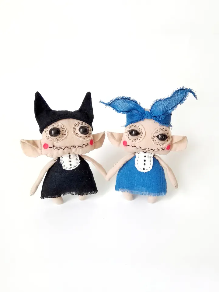 Handcrafted Art Dolls, Spooky Funny Fabric Interior Toys: One-of-a-Kind Weird Voodoo Dolls, Unique, Quirky and Whimsical. FREE SHIPPING!