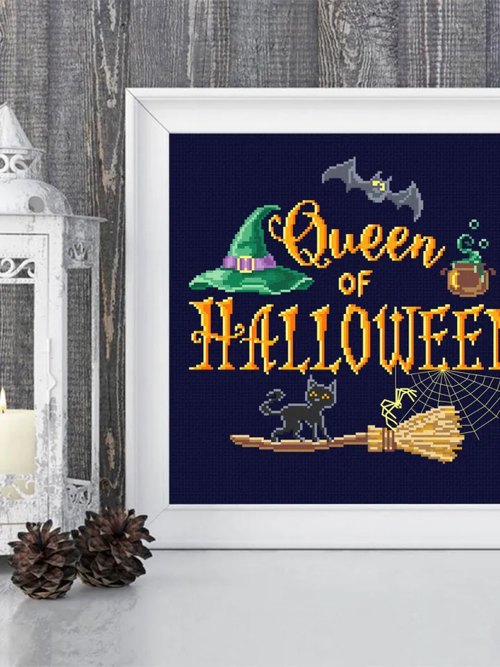 Halloween quotes cross stitch pattern digital PDF Halloween queen cross stitch Halloween embroidery Funny xstitch chart Beginner stitch #H13