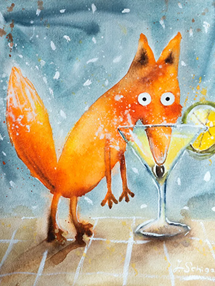 27x30 cm Artwork by Julia Schigal "Martini" - watercolor, gouache, pastel