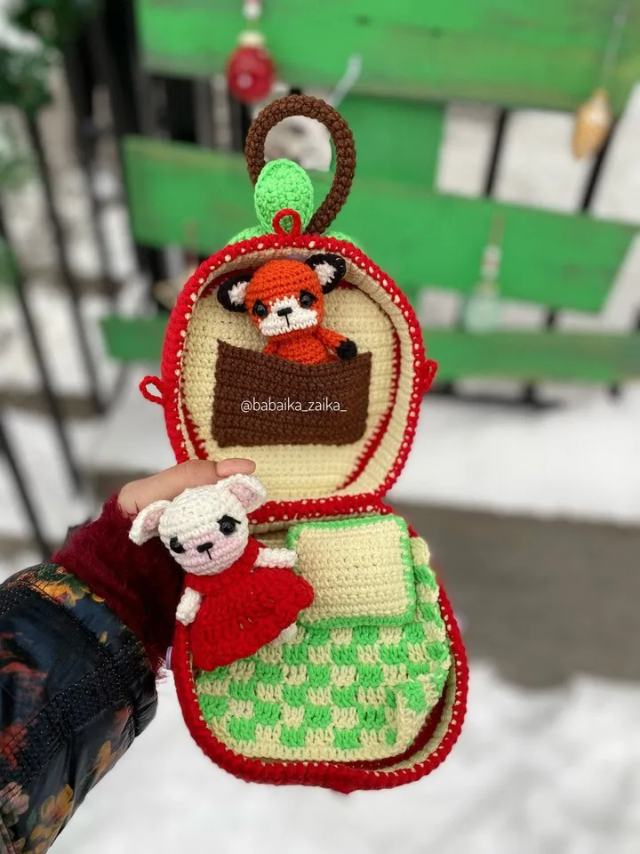 PDF Crochet Pattern Foxes in Apple, Amigurumi baby fox pattern, Crochet Bag, Cute fox, Animal pattern, Amigurumi animal, Crochet animal