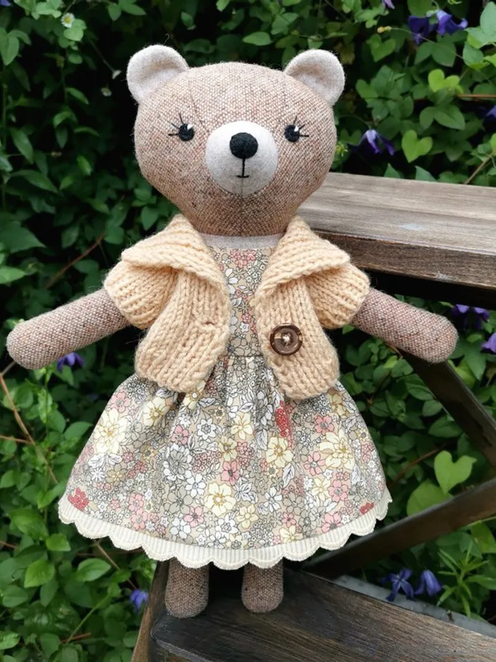 Brown bear girl, handmade plush toy, stuffed teddy bear doll, textile animal doll