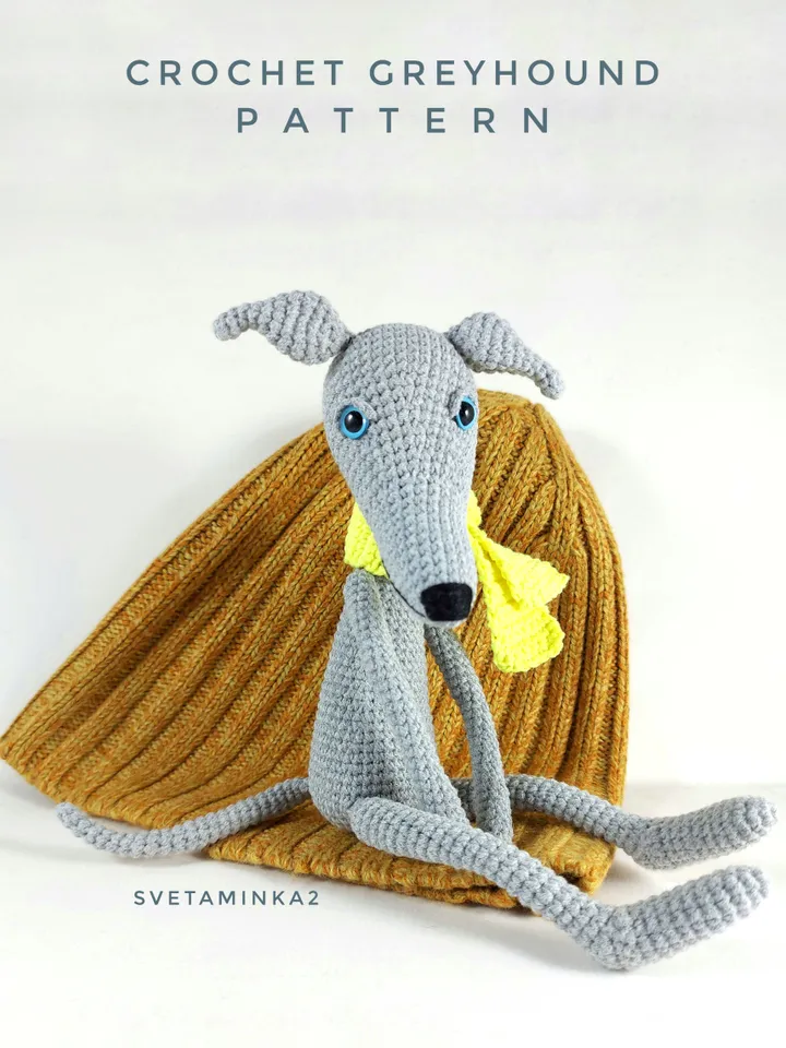 Greyhound Crochet Pattern. Greyhound Amigurumi Pattern. Whippet Crochet Dog. Digital Download. PDF.