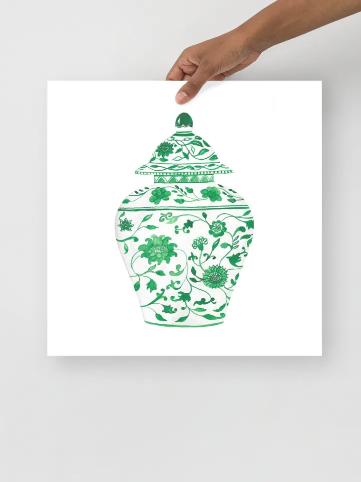 Green Chinoiserie Set Of 2 Posters Watercolor Porcelain Ginger Jar Wall Art Green Vase Print Gift Home Decor Asian Vase Watercolor Prints