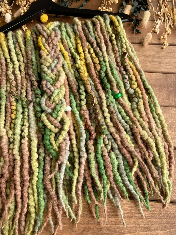Brown green forest Wool De dreadlocks ready to ship