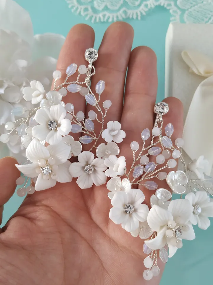 Opal Crystal Bridal Earrings Floral Wedding Earrings Boho Wedding Earrings Rose Gold Hoop Chandelier Earrings Statement Wedding Earrings