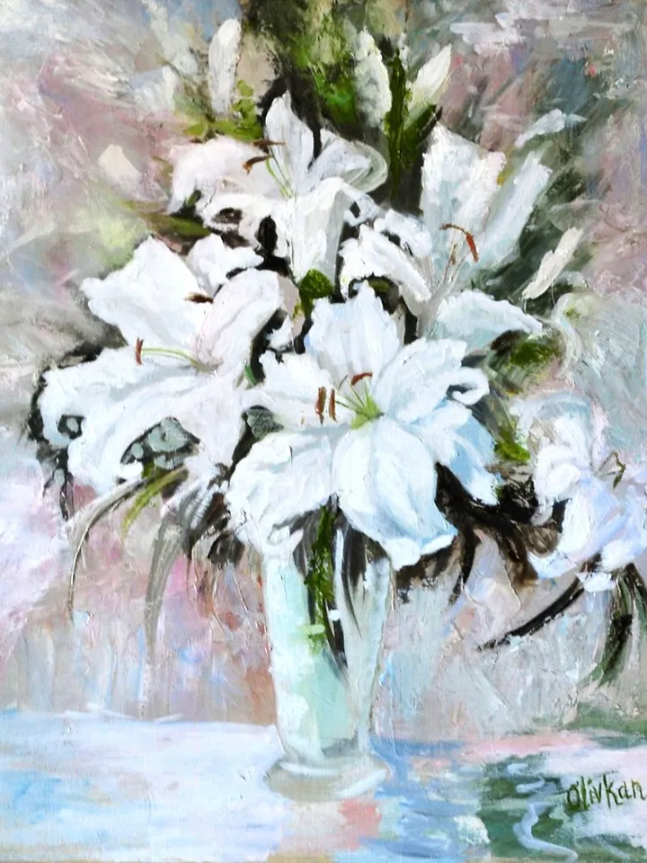 Lily Floral Art White Flower Original Art Lily Oil Painting
