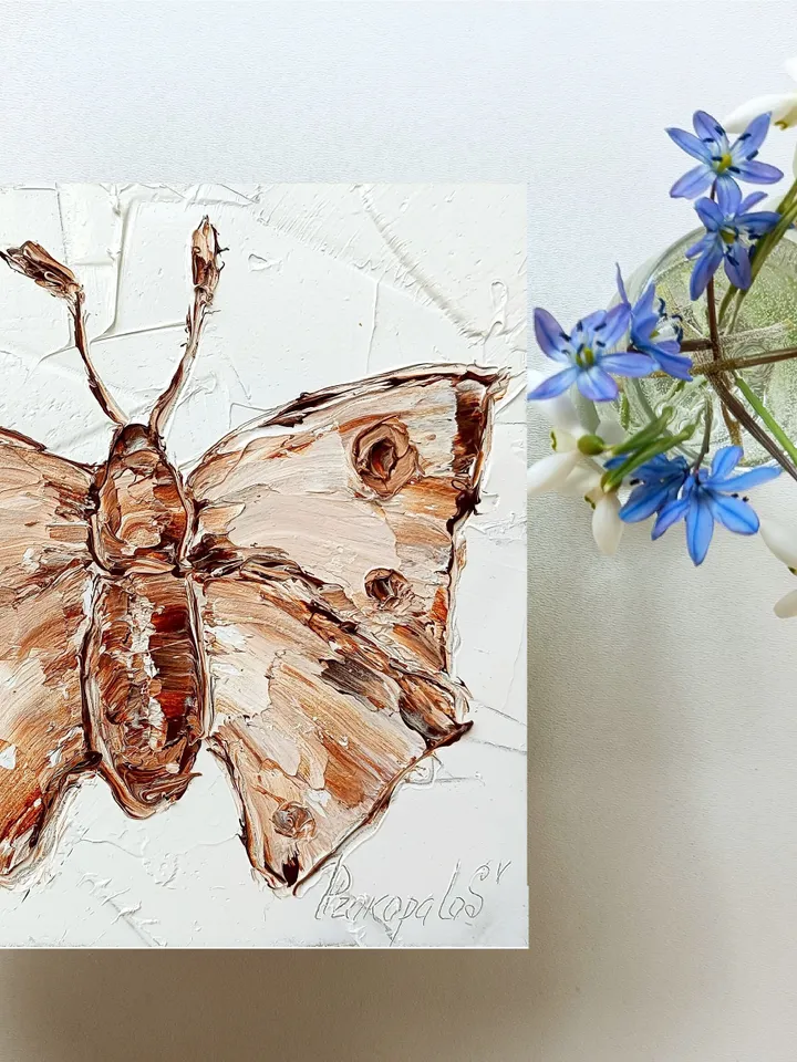 Butterfly Painting Moth Original Art Insect Oil Painting Bug Artwork Home Wall Art Decor for Home Bug Collection by ArtProkopaloSv
