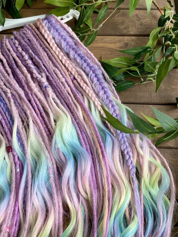 Pink purple to pastel rainbow synthetic curly De dreadlocks Ready to ship