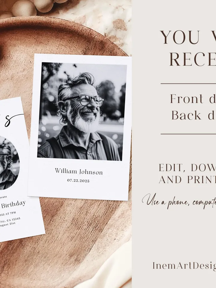 Look Who's 60 Funny Birthday Invitation, 60th Invitation with photo, 60th Birthday Invitation for Men, Simple 60th Invite, Male 60th Invites