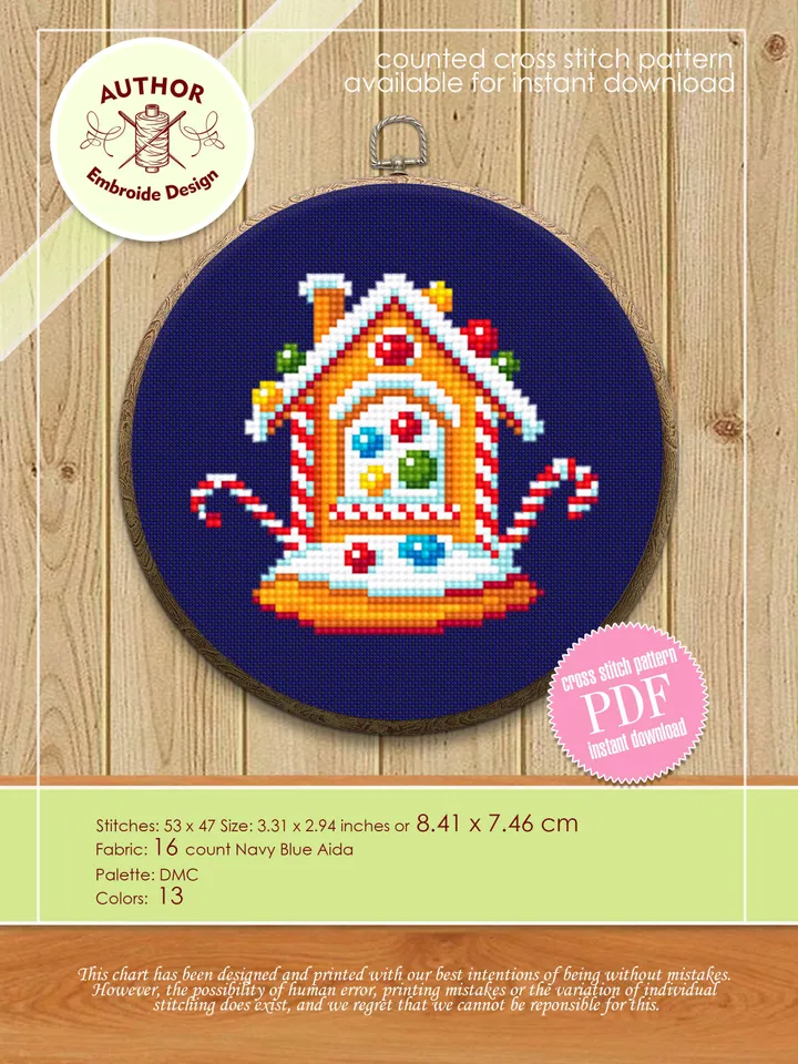 Christmas set cross stitch pattern PDF Sampler small gingerbread man gingerbread house beginners embroidery Christmas cross stitch card #S60