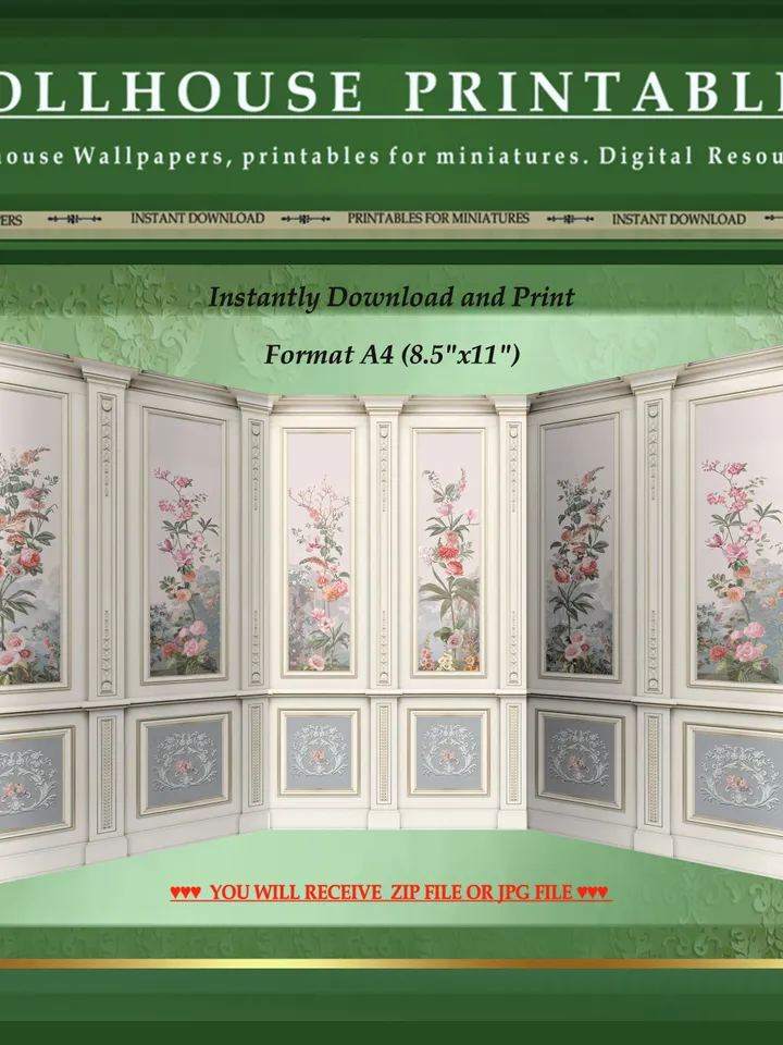 Wallpapers- Set 11 | Printables for Dollhouses and Unique Miniature Projects | Digital Downloads | in Scale 1/12th