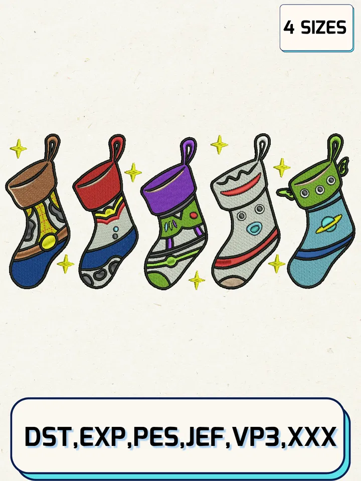 Toy Story Christmas Stockings Embroidery Design,Christmas Embroidery Designs,Machine Embroidery Files,Toy Story Embroidery Design,4 Sizes