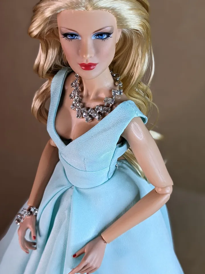 Handmade turquoise evening сlassic gown for 13-inch fashion female dolls