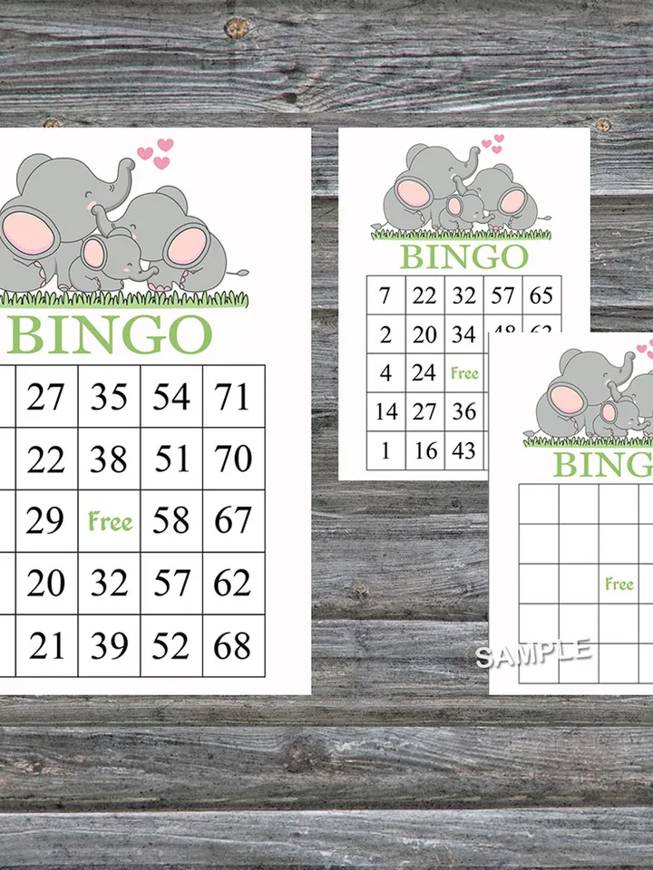 Cute Elephant bingo cards,Elephant bingo game,Elephant printable bingo cards,60 Bingo Cards,INSTANT DOWNLOAD--299