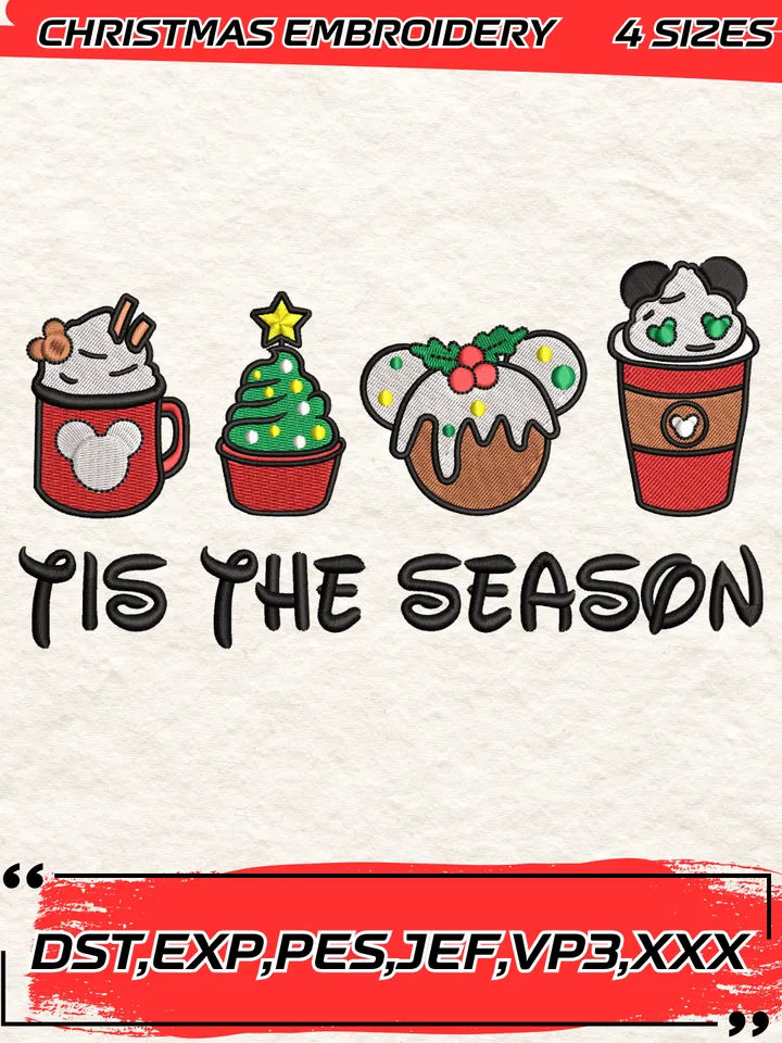 Disney Tis The Season Christmas Embroidery Design,Christmas Embroidery Design,4 Sizes,Digital Download